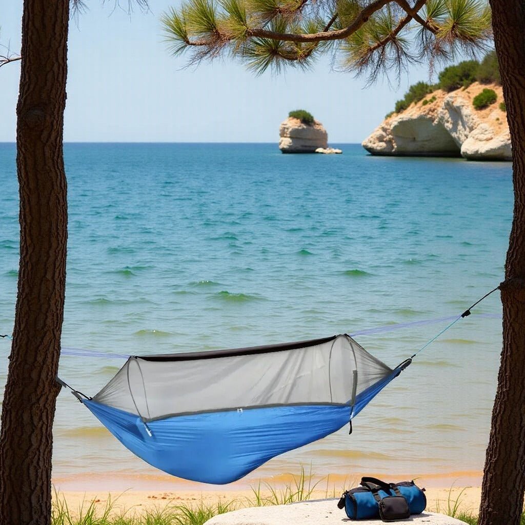 hamac camping netguardhammock bleu plage