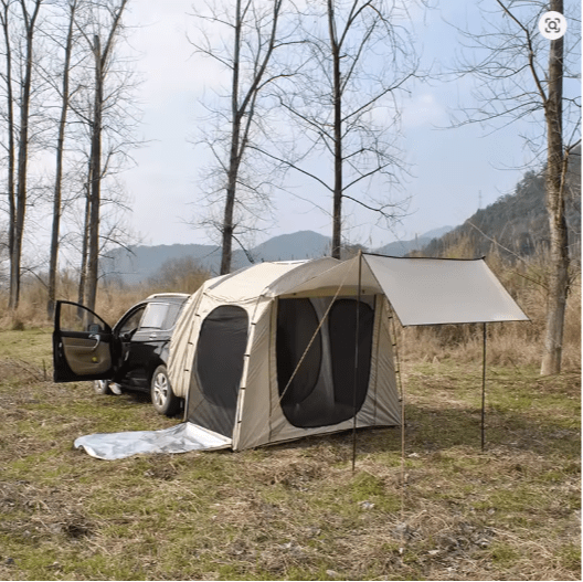 tente pour voiture campup kaki attache voiture noire vision de trois quart